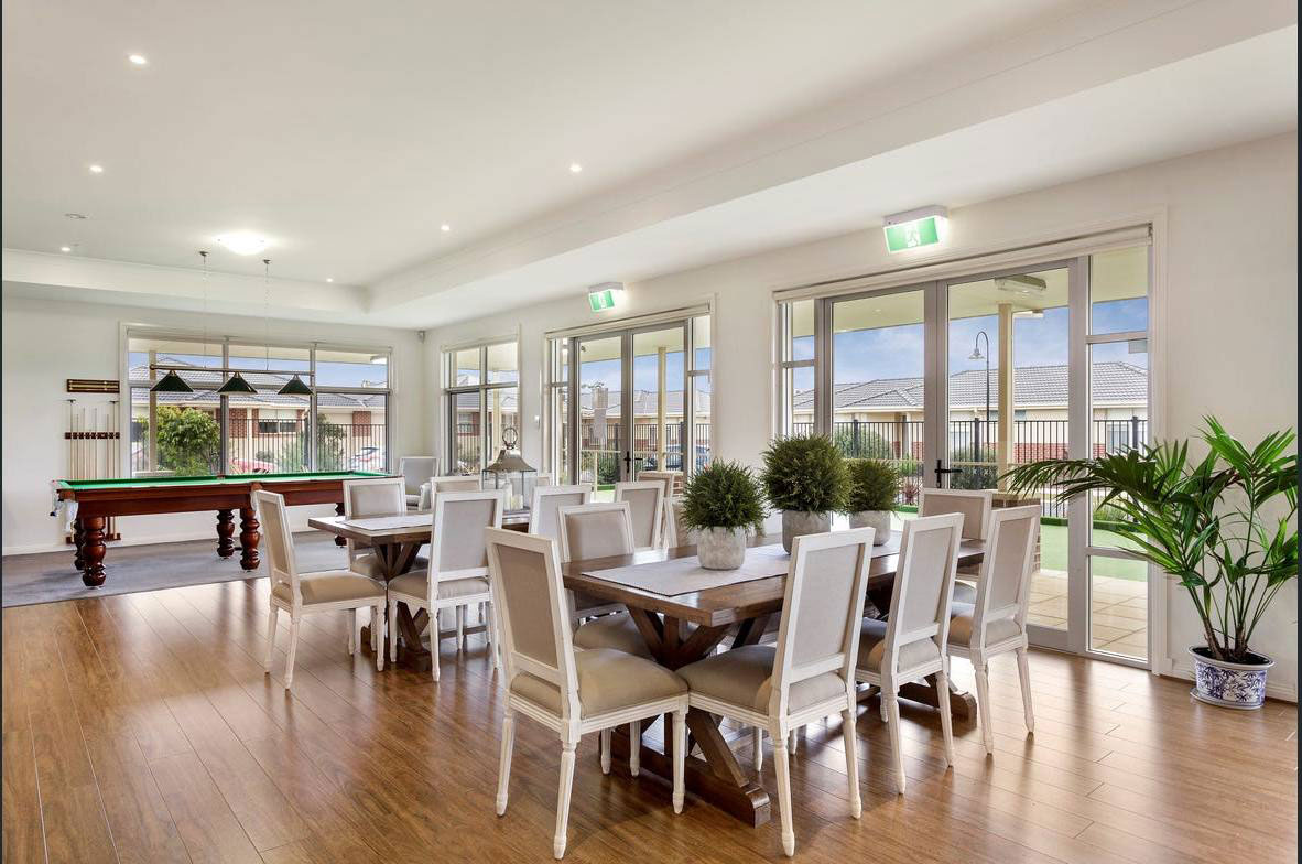 Retirement village clubhouse lounge with dining and billiards, Melbourne